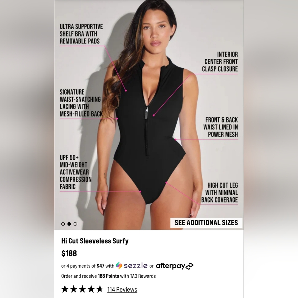 TA3 Swim Black Sleeveless Shorty Large One Piece Swimsuit Regular/Long